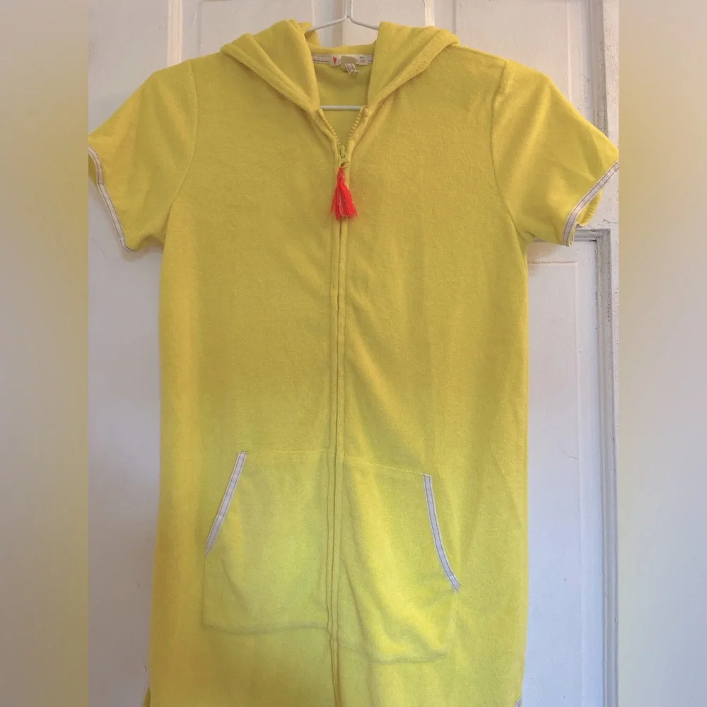 Crewcuts Yellow Hoodie swim coverup with Red Tassel in size 14